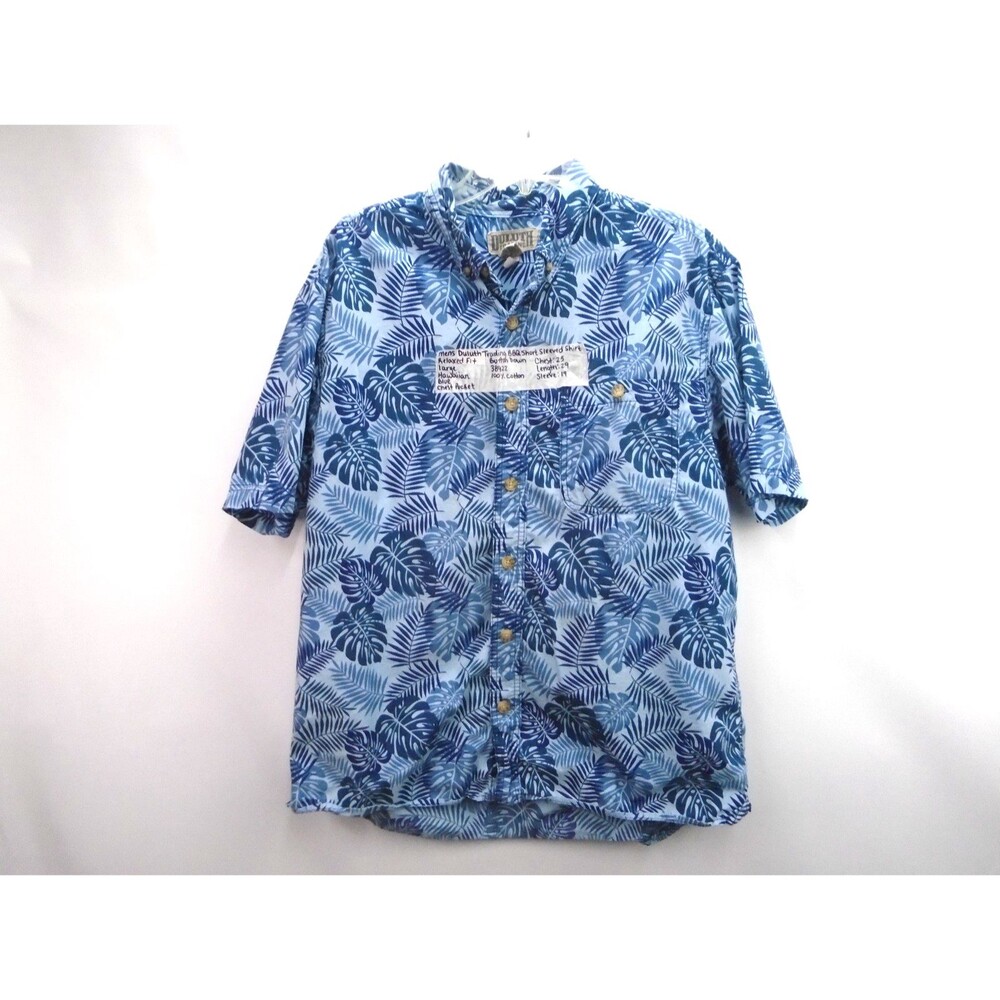 Duluth Trading Men’s Blue/Multicolor Shirt Size L BBQ Floral Relaxed Fit Hawaii